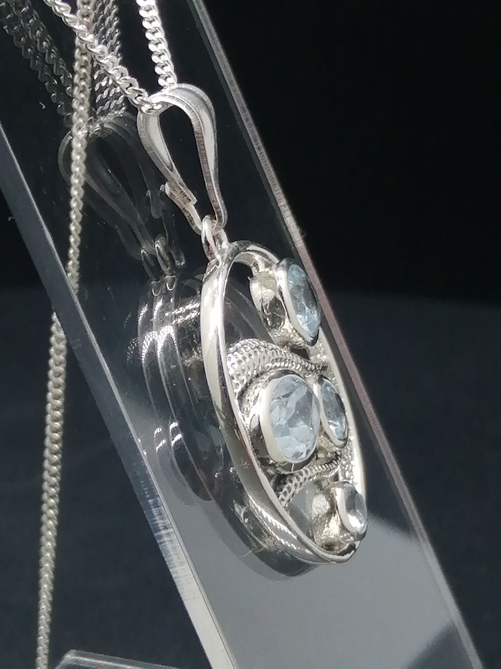 Thumbnail: 925 Silver Blue Topaz Bubble Art Pendant