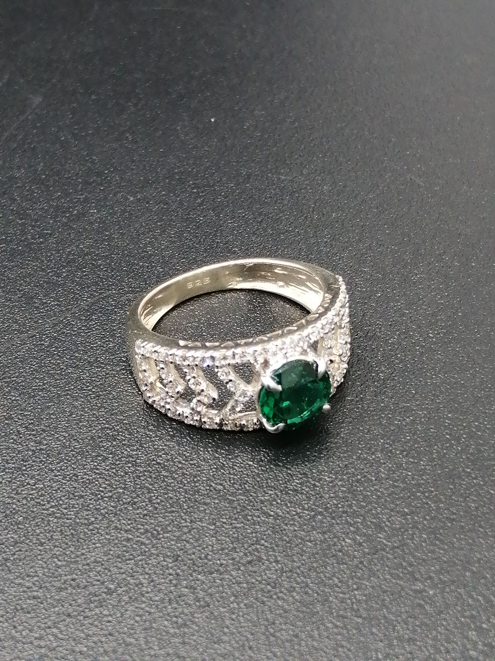 Thumbnail: 925 Silver Emerald Green & White Cubic Zirconia Fancy Iced Ring