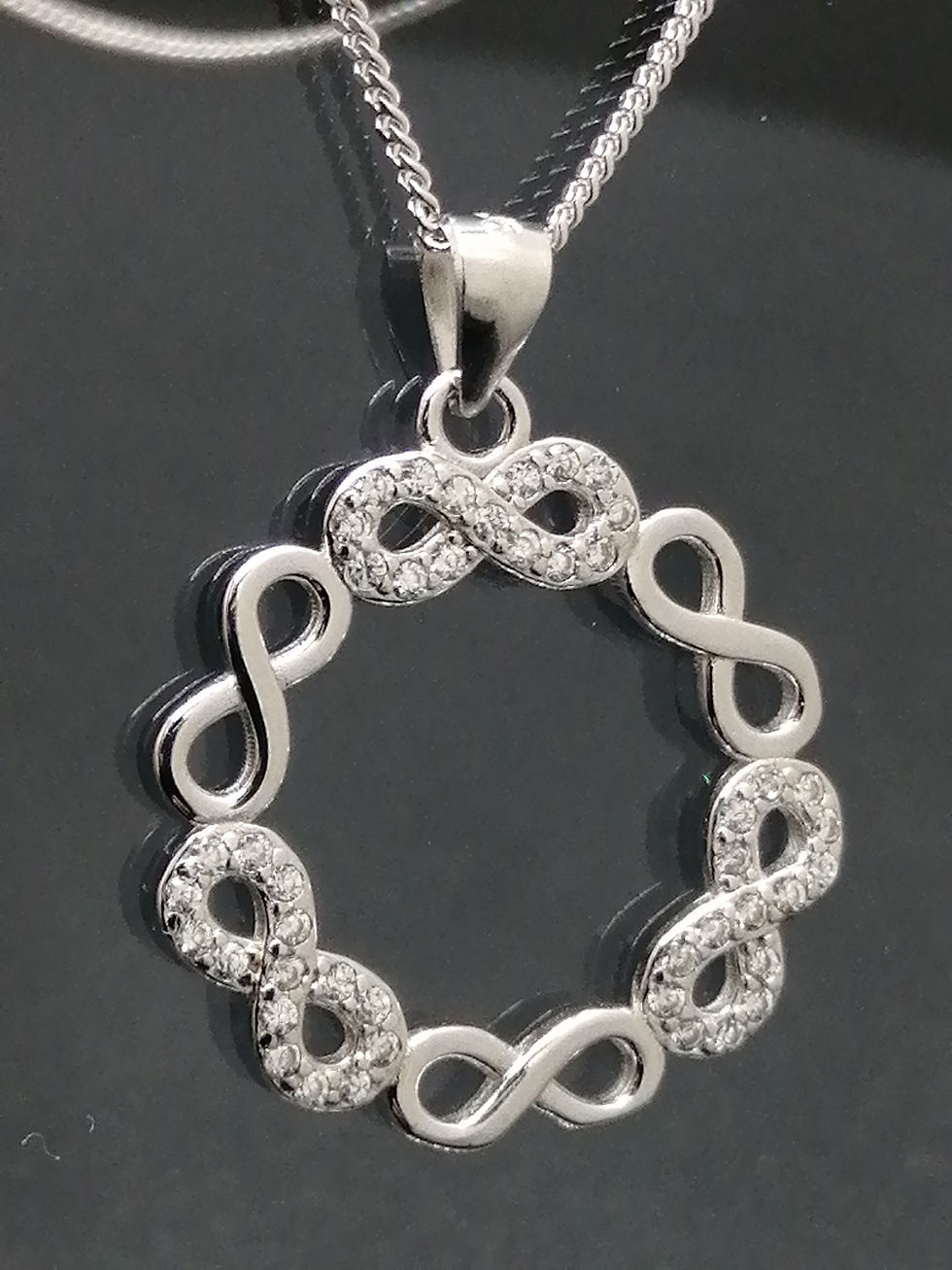 Thumbnail: 925 Silver CZ Infinity Knot Circle Pendant & Chain