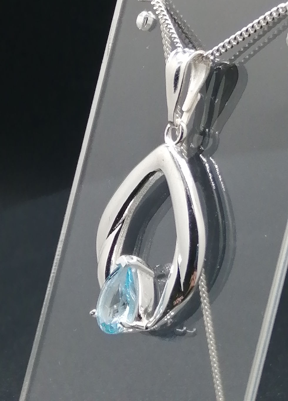 Thumbnail: 925 Silver Blue Topaz Open Teardrop Pendant