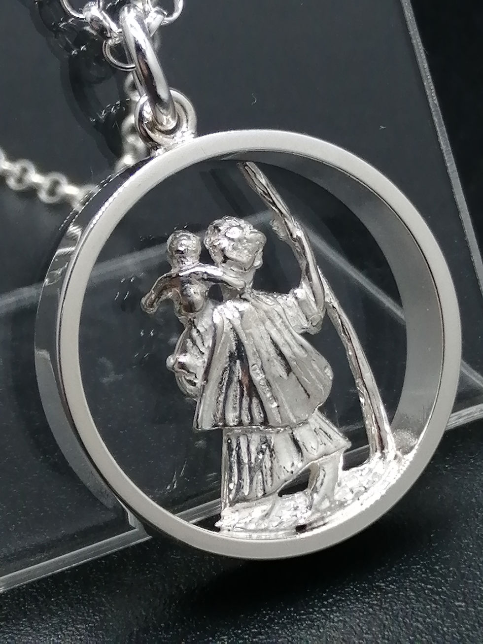Thumbnail: 925 Silver Round Cut Out St Christopher