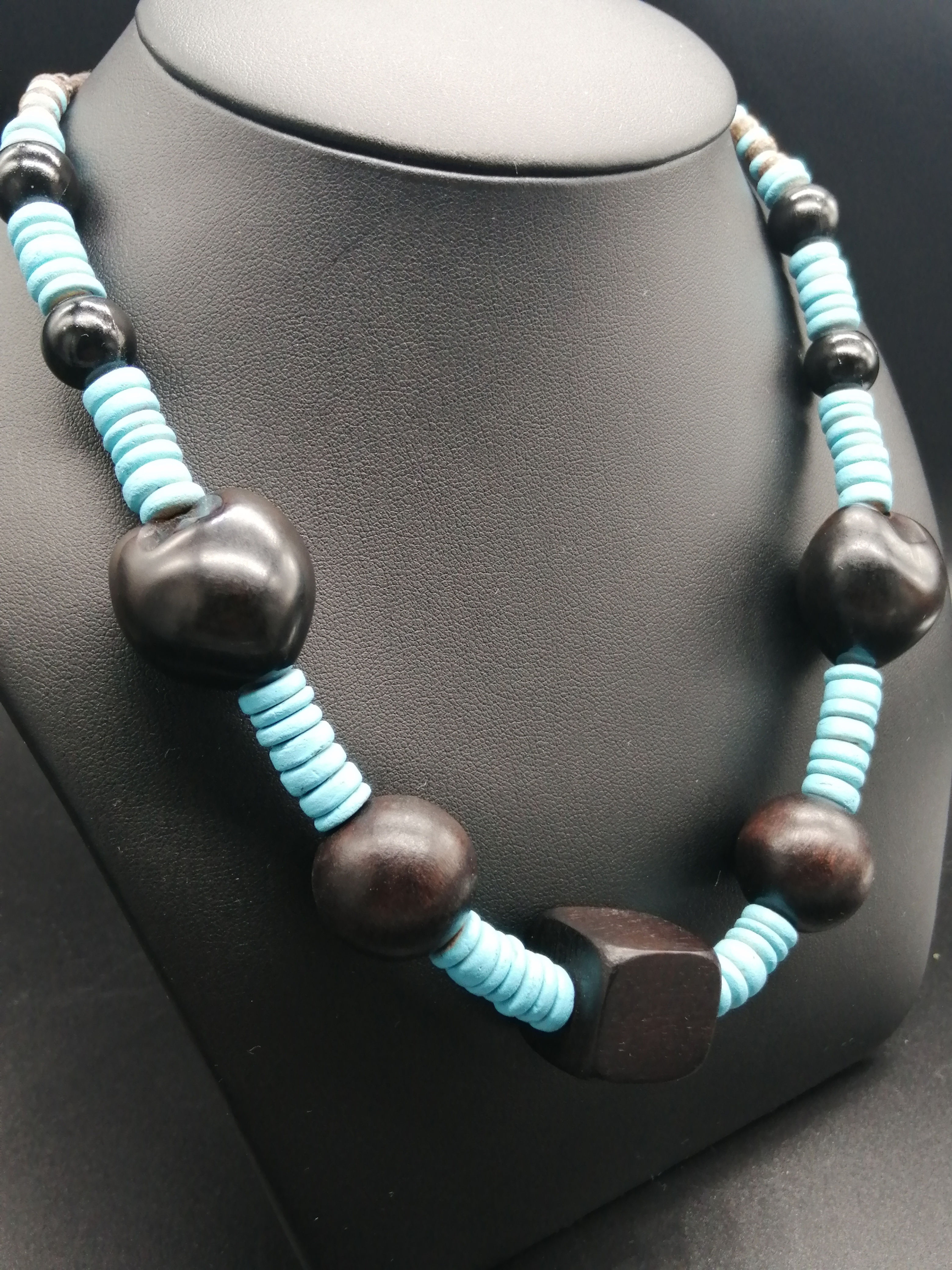 Square and Hearts Black & Blue Beads Necklace