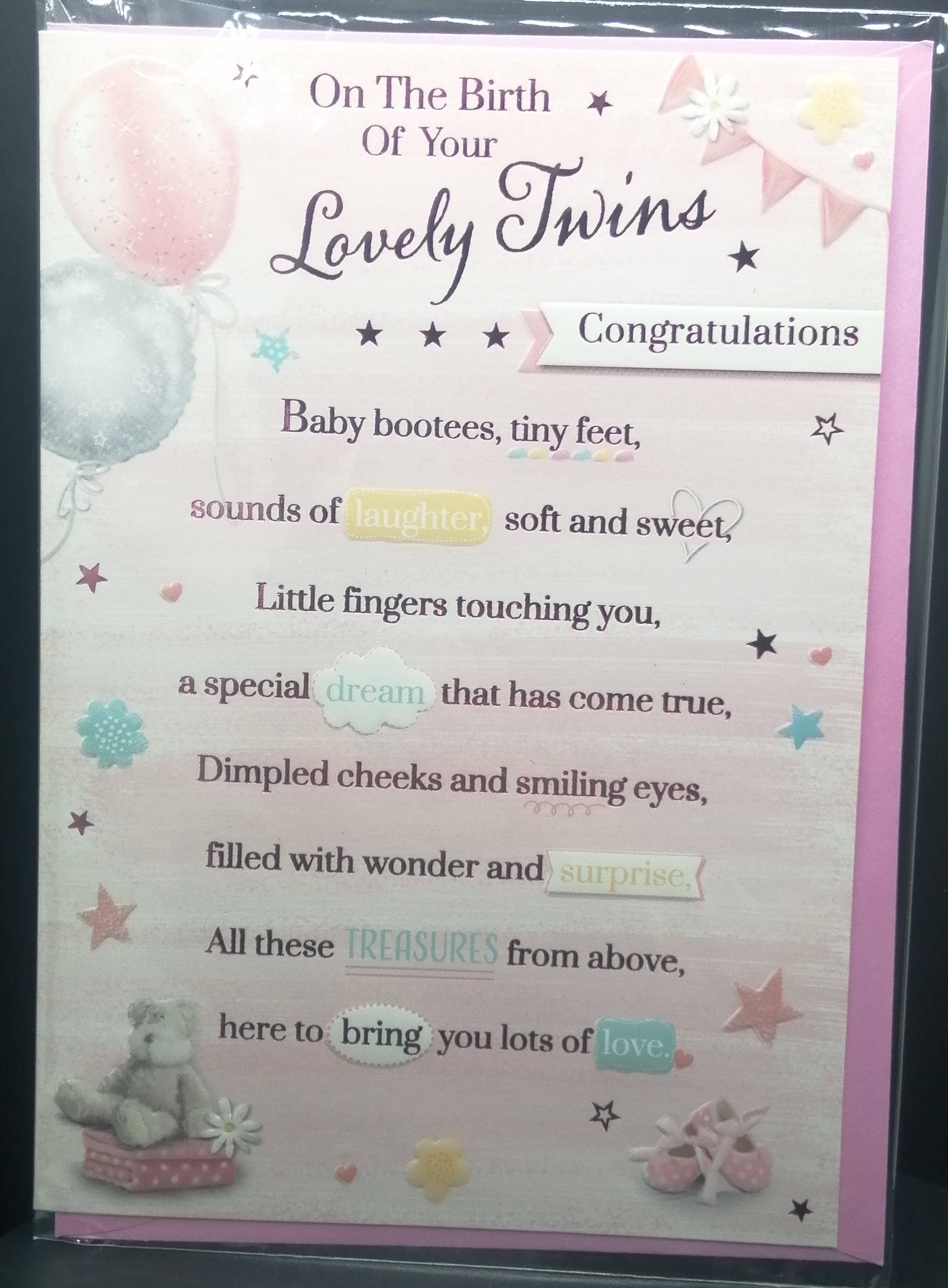 Birth of Your Lovely Twins Card - Girls