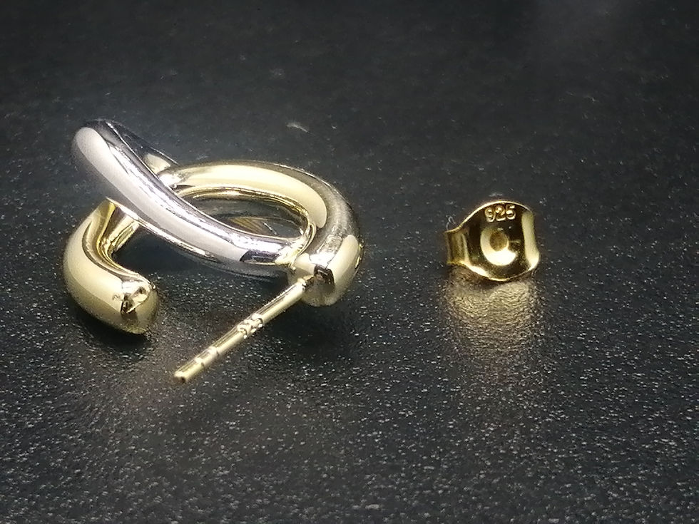 Thumbnail: 925 Gold on Silver Wave Stud Drop Earrings