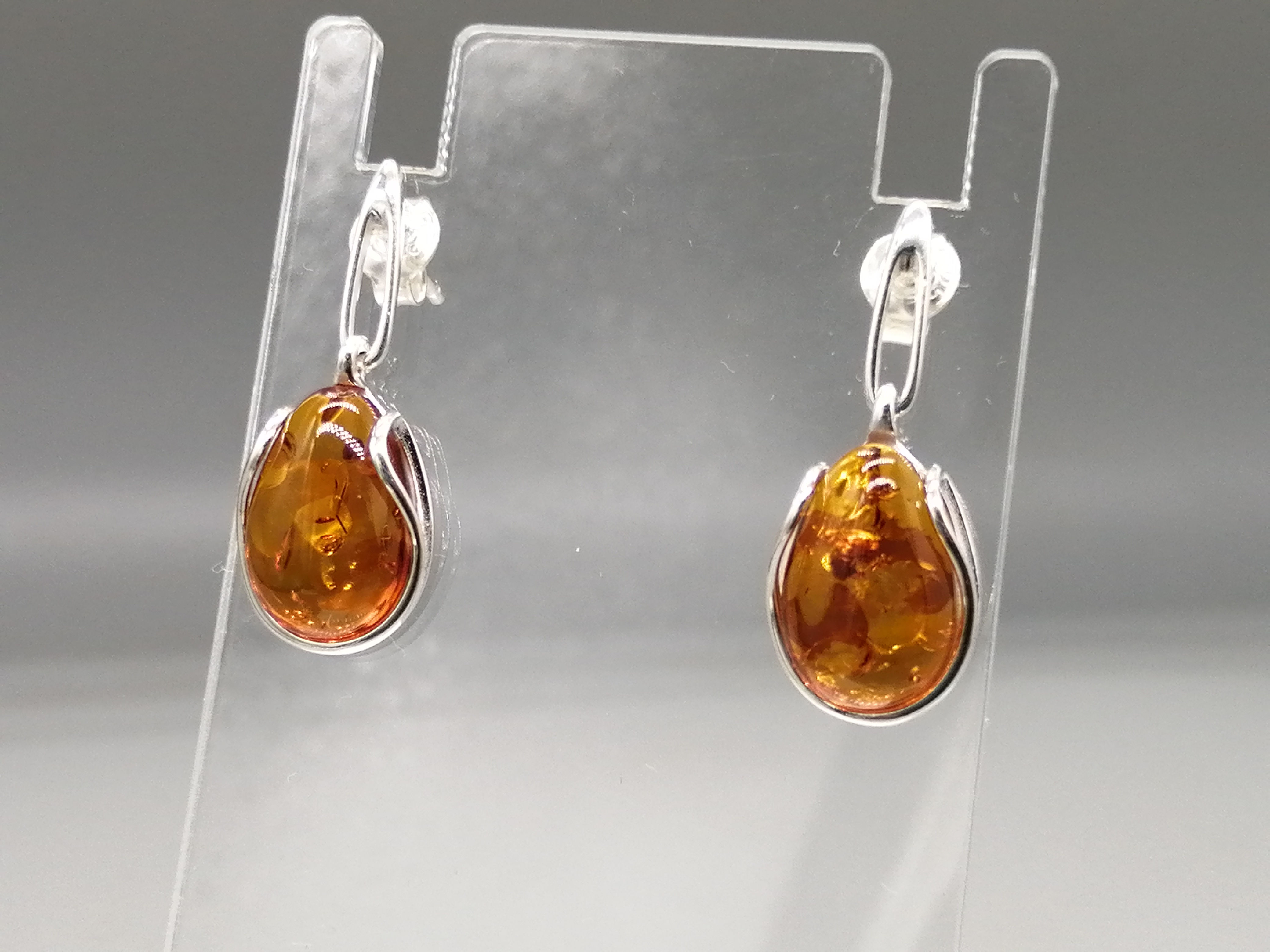 925 Silver Amber Hug Wrap Droplet Earrings