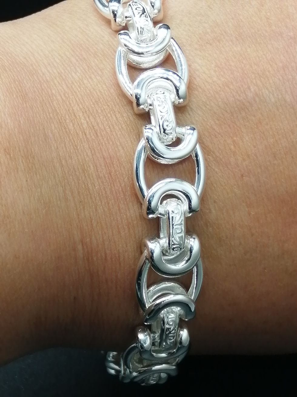 Thumbnail: 925 Silver Patterned Open Byzantine Bracelet