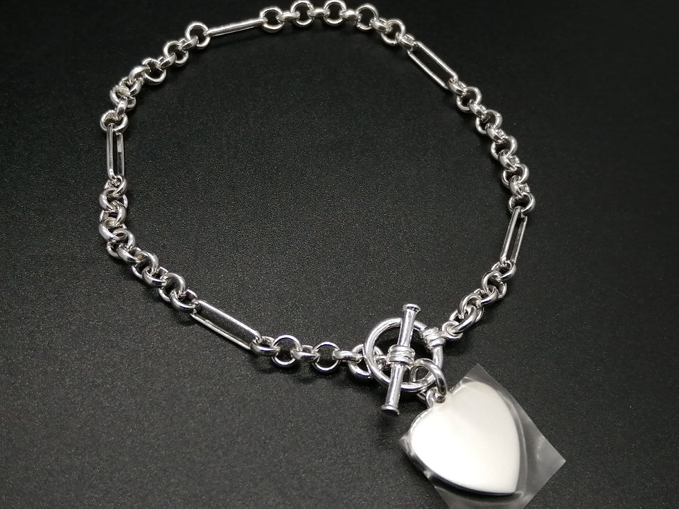 Thumbnail: 925 Silver Belcher Bar Heart T-Bar Bracelet