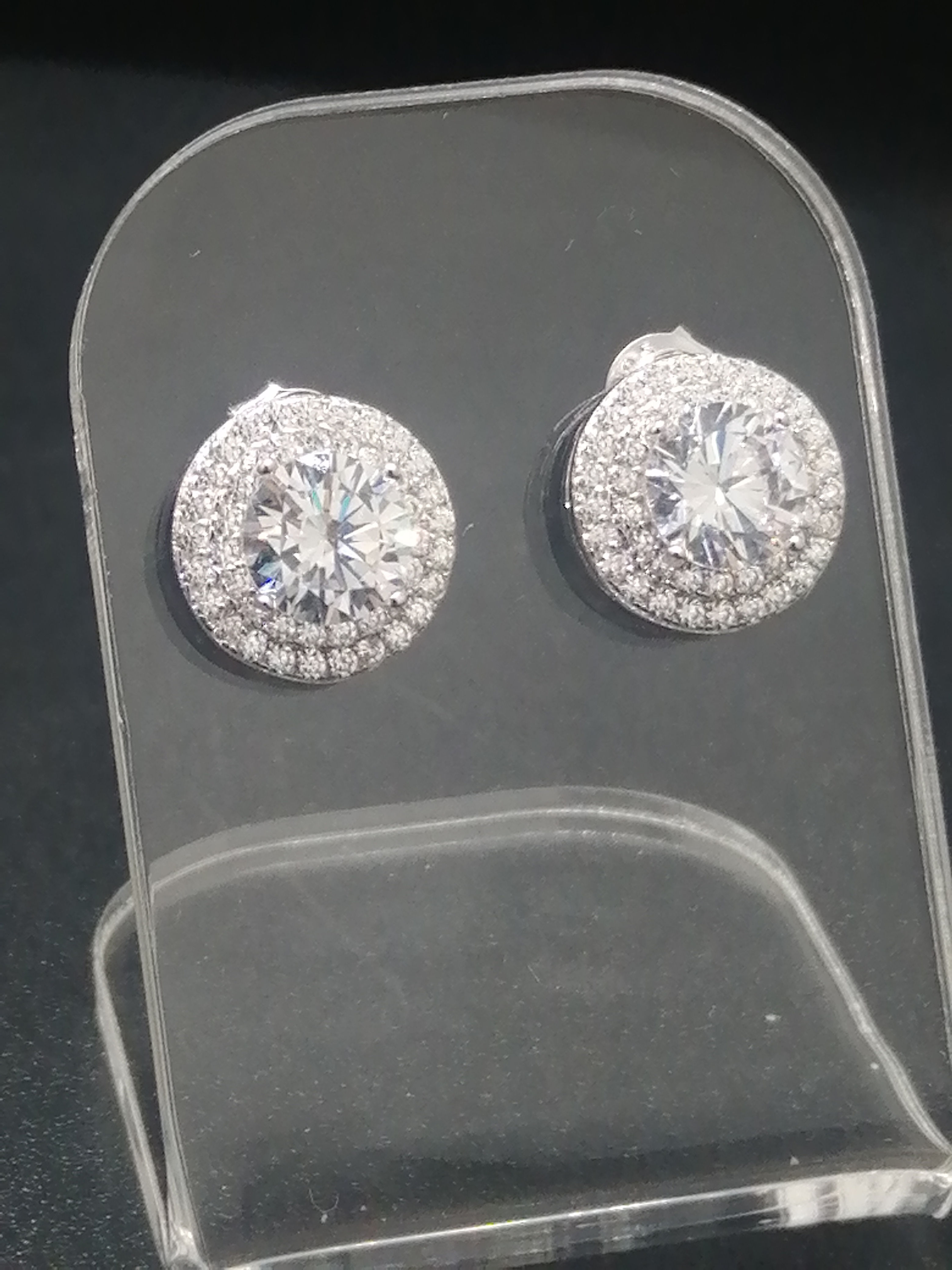 925 Silver CZ Cluster Stud Earrings