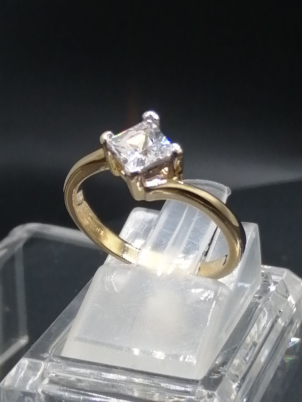 Thumbnail: 9ct Yellow Gold CZ Square Twist Solitaire Ring