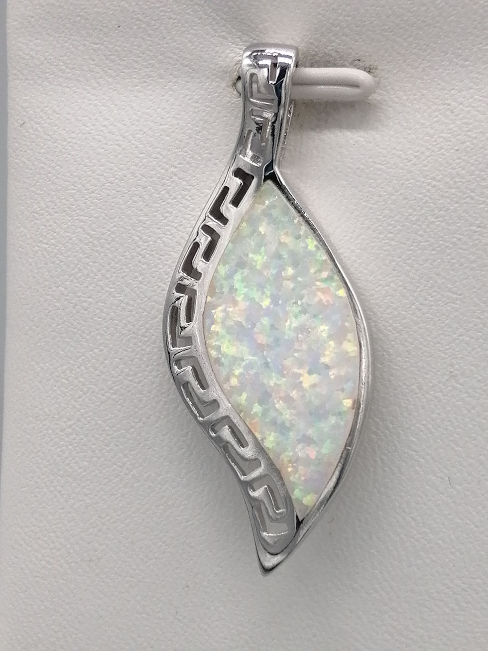Thumbnail: 925 Silver White Opal Greek Key Leaf Pendant