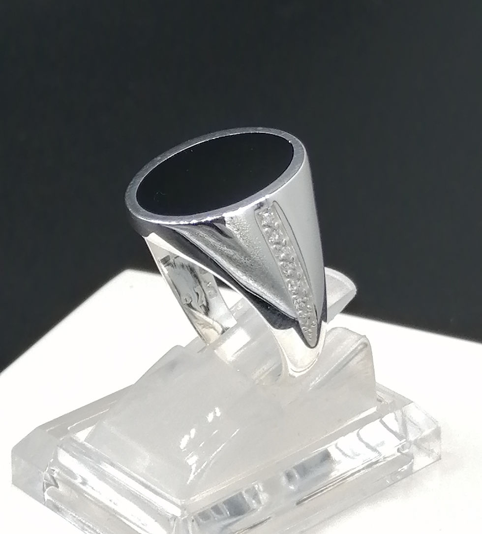 Thumbnail: 925 Silver CZ Oval Black Enamel Ring