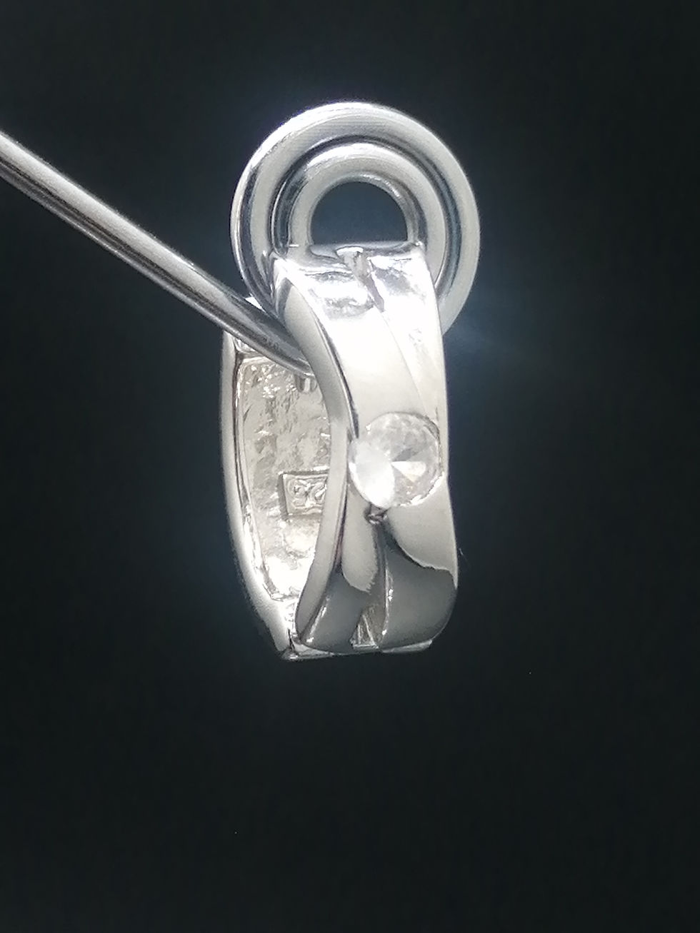 Thumbnail: 925 Silver CZ Kiss Huggie Hoop Earrings