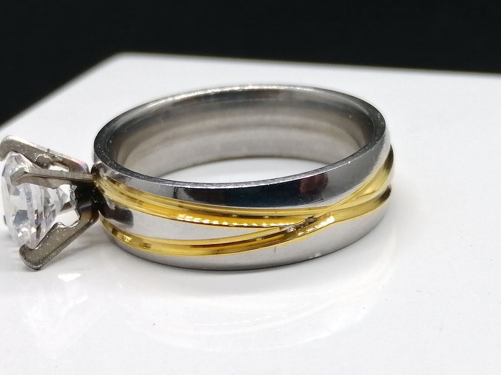 Thumbnail: Stainless Steel and Gold plated CZ Solitaire Ring - Defect Discount