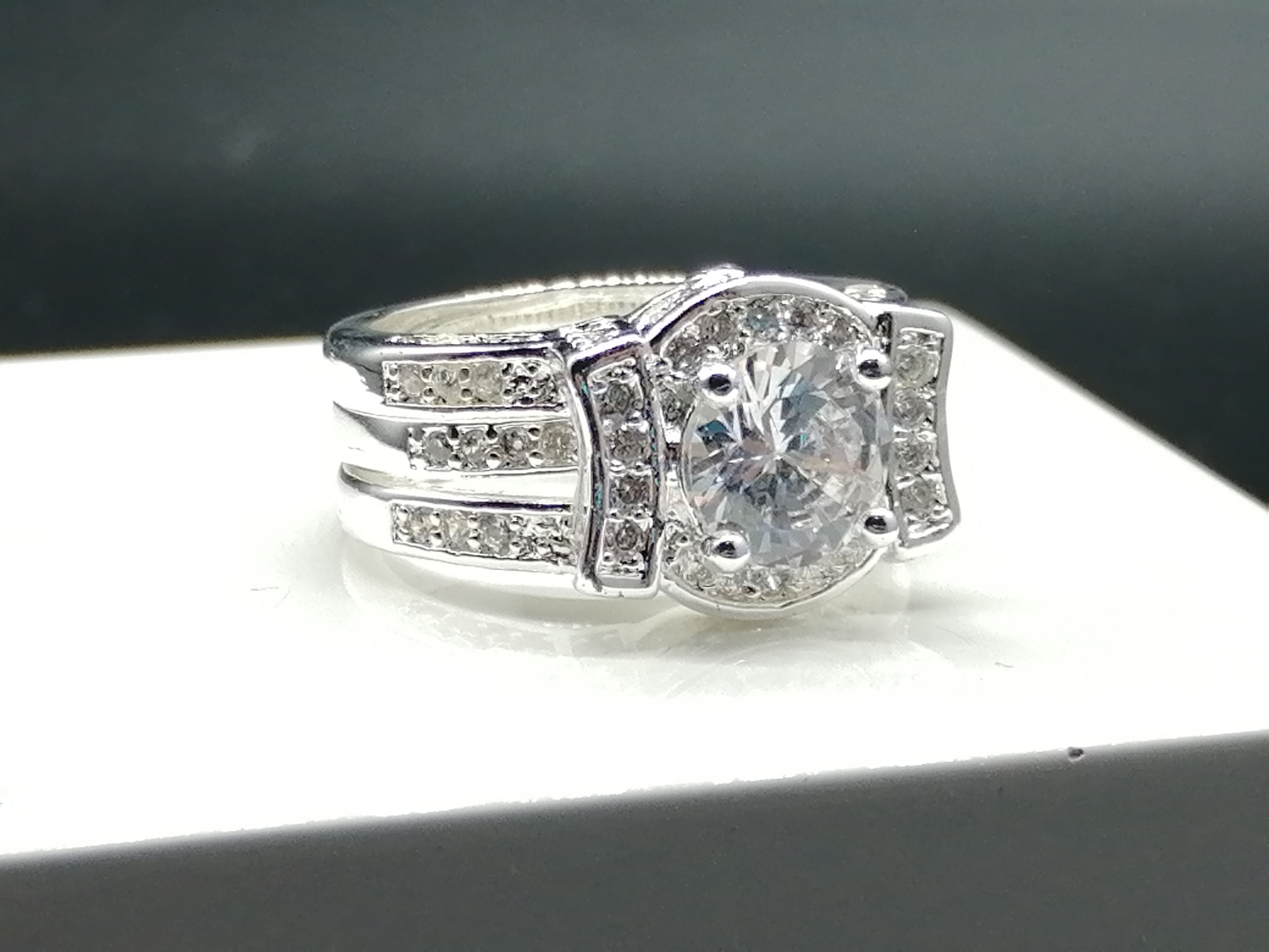Silver CZ Solitaire Double Rings