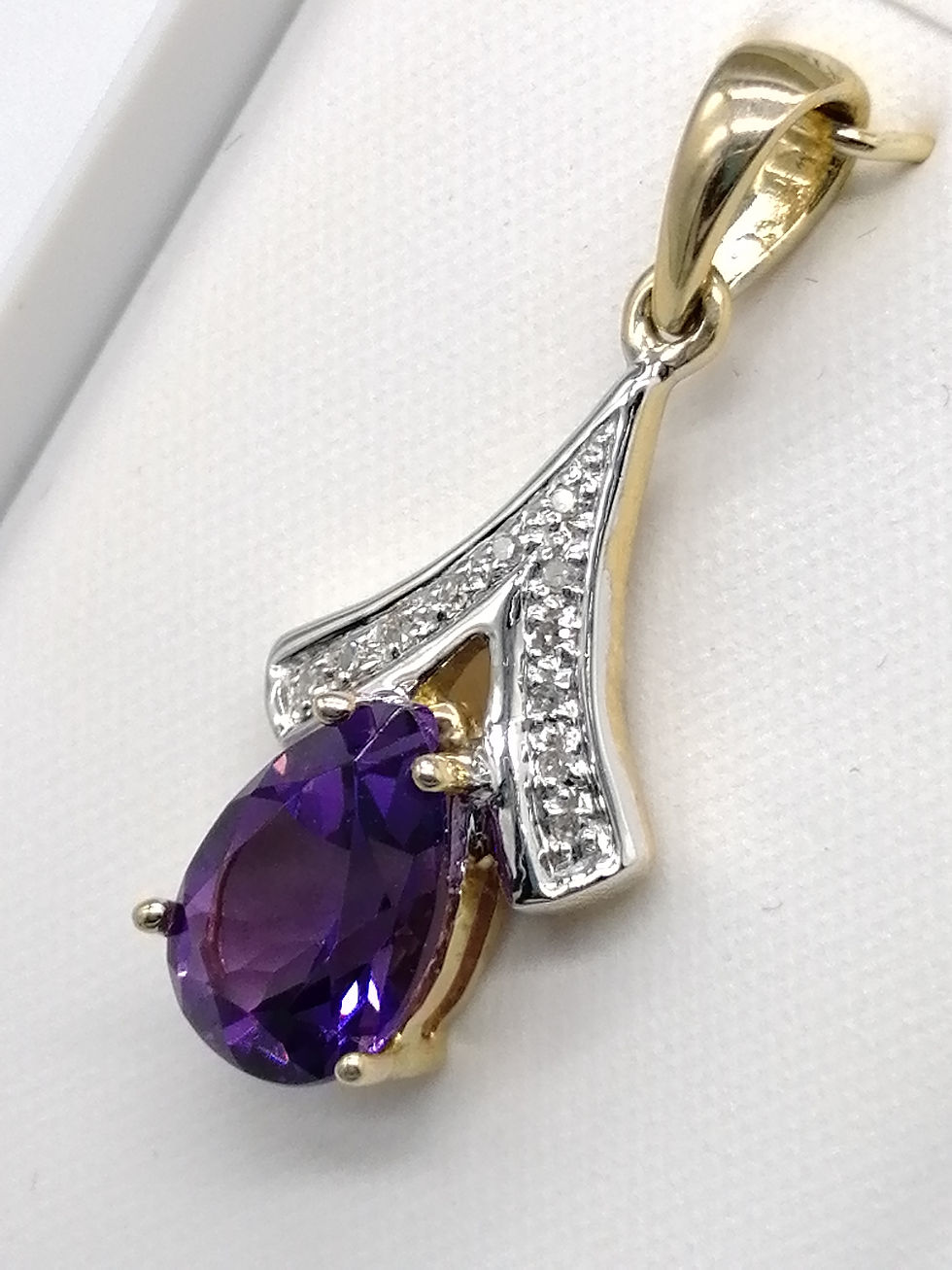 Thumbnail: 9ct Gold Amethyst & Diamond Tear Drop Pendant