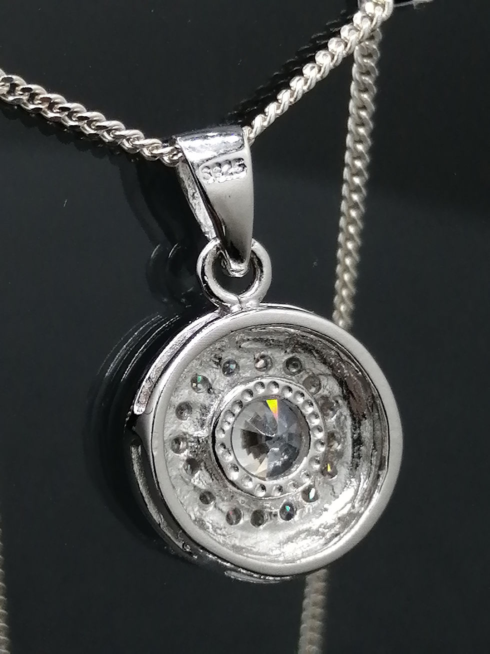 Thumbnail: 925 Silver CZ Halo Pendant & Curb Chain