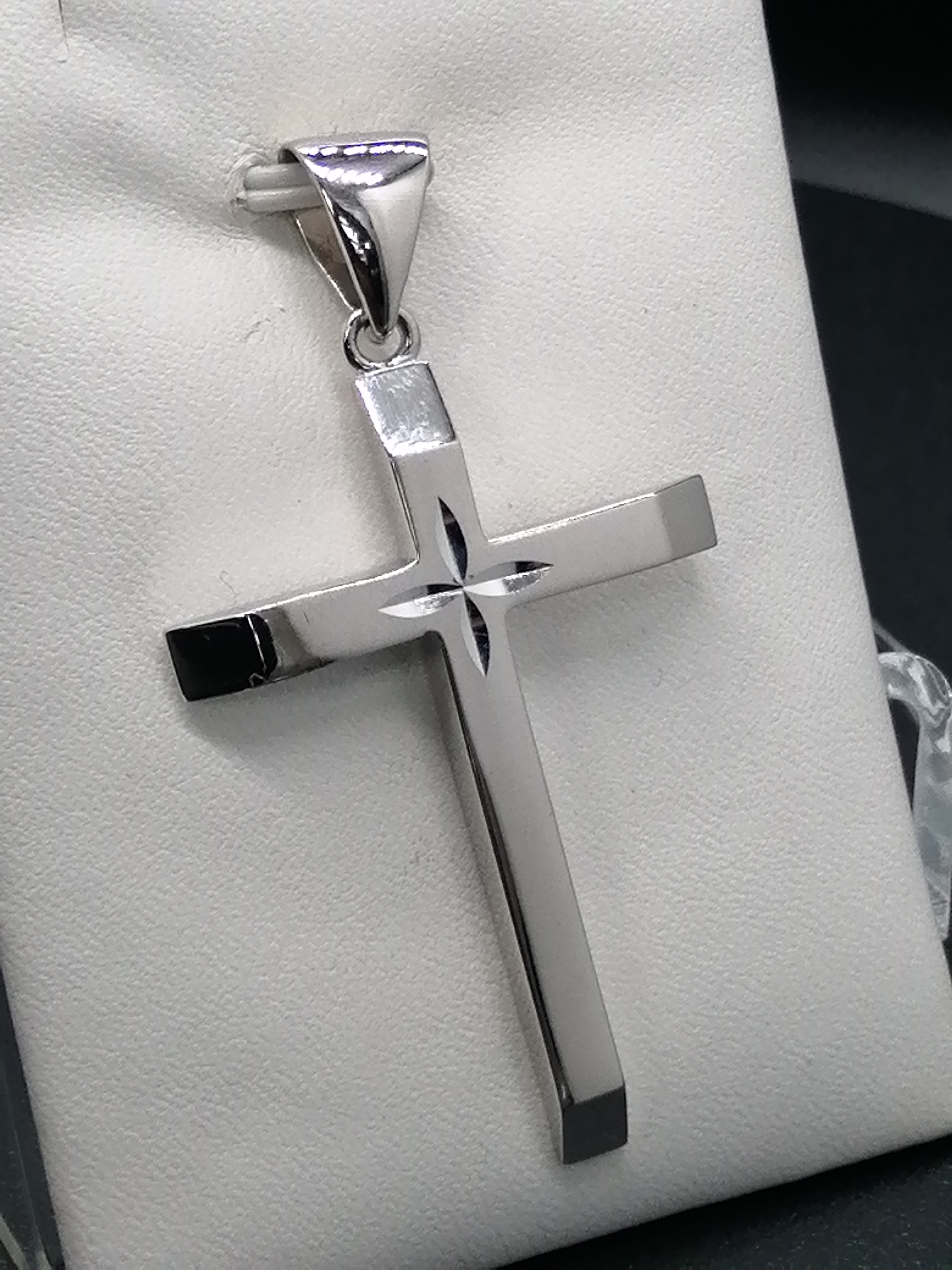 925 Silver Star Cut Chamfered Cross