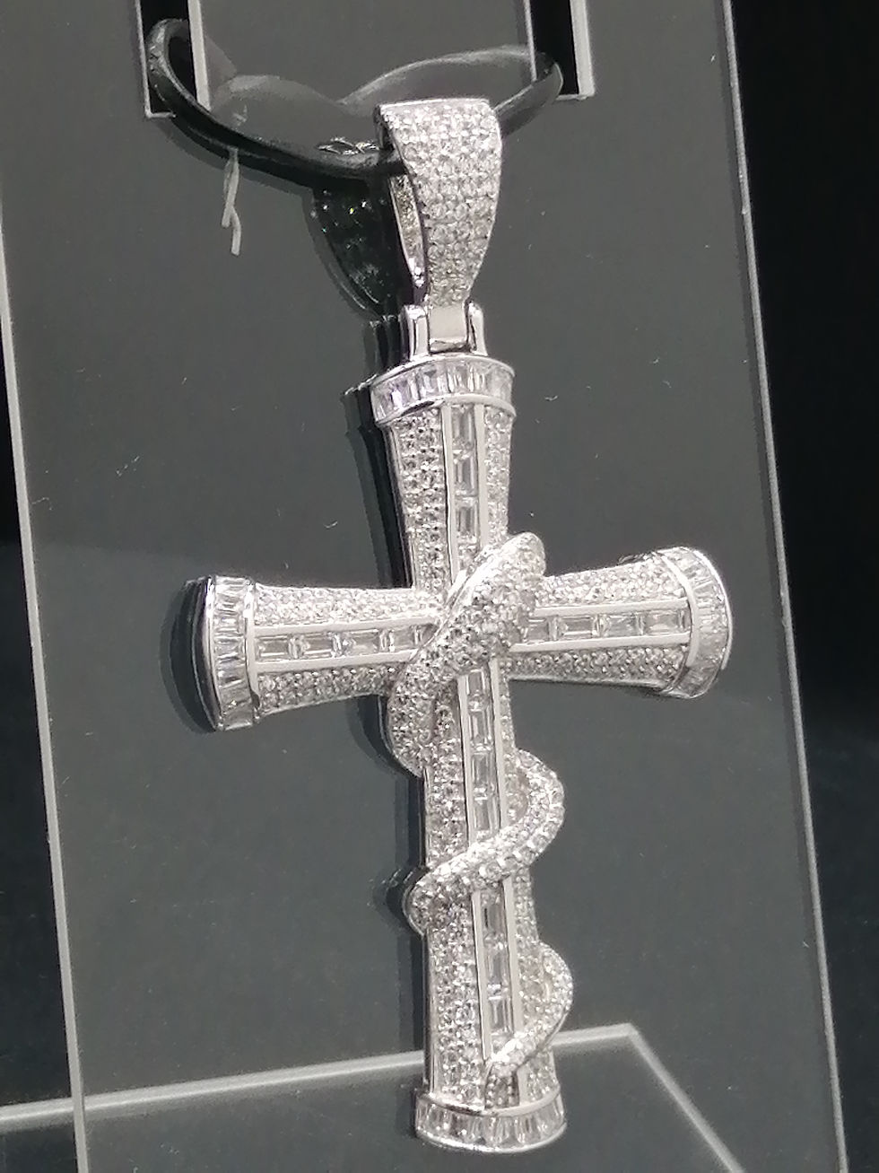 Thumbnail: 925 Silver CZ Snake Cross Pendant
