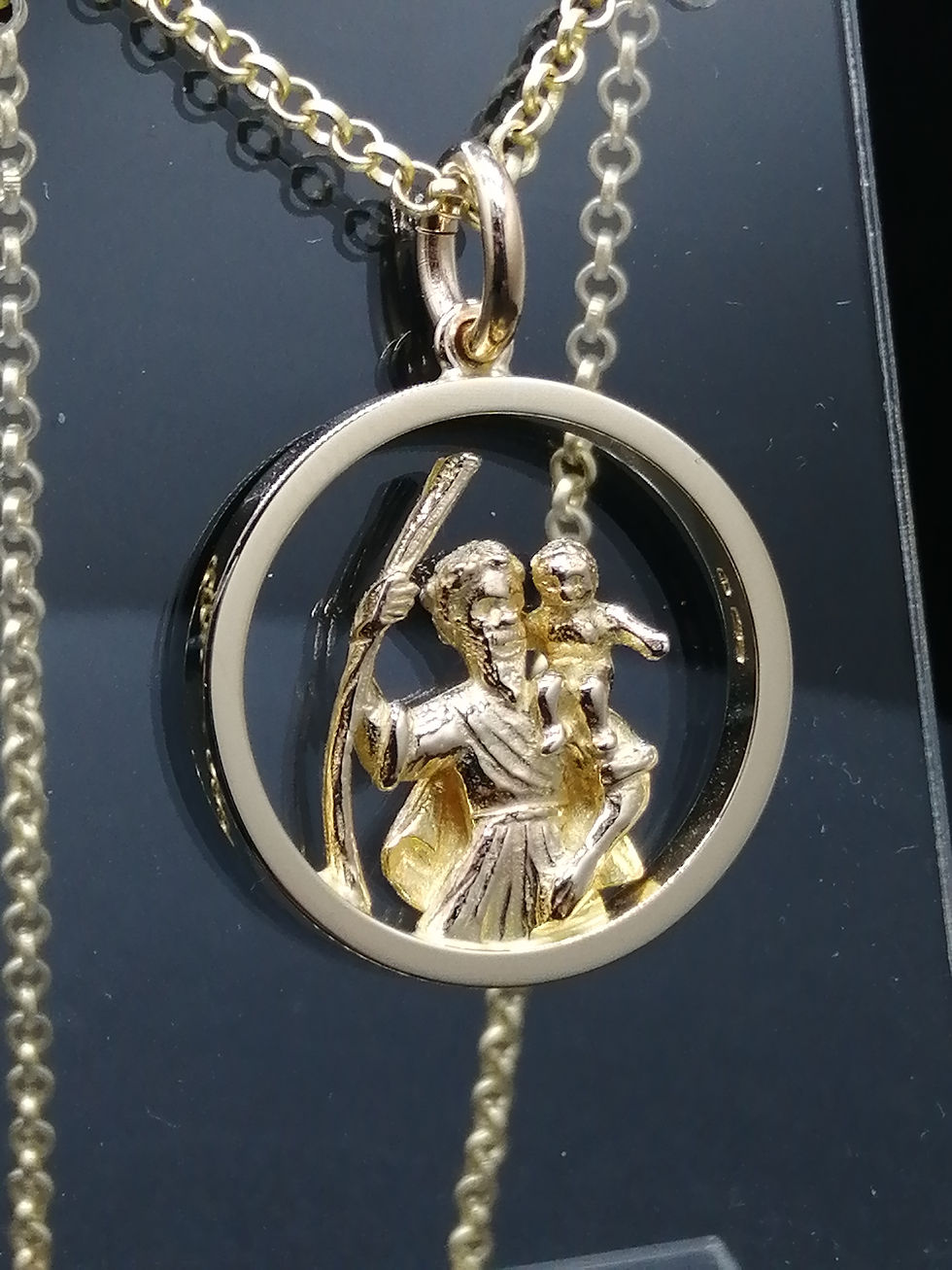Thumbnail: 9ct Gold Cut Out Round Ring St Christopher Pendant