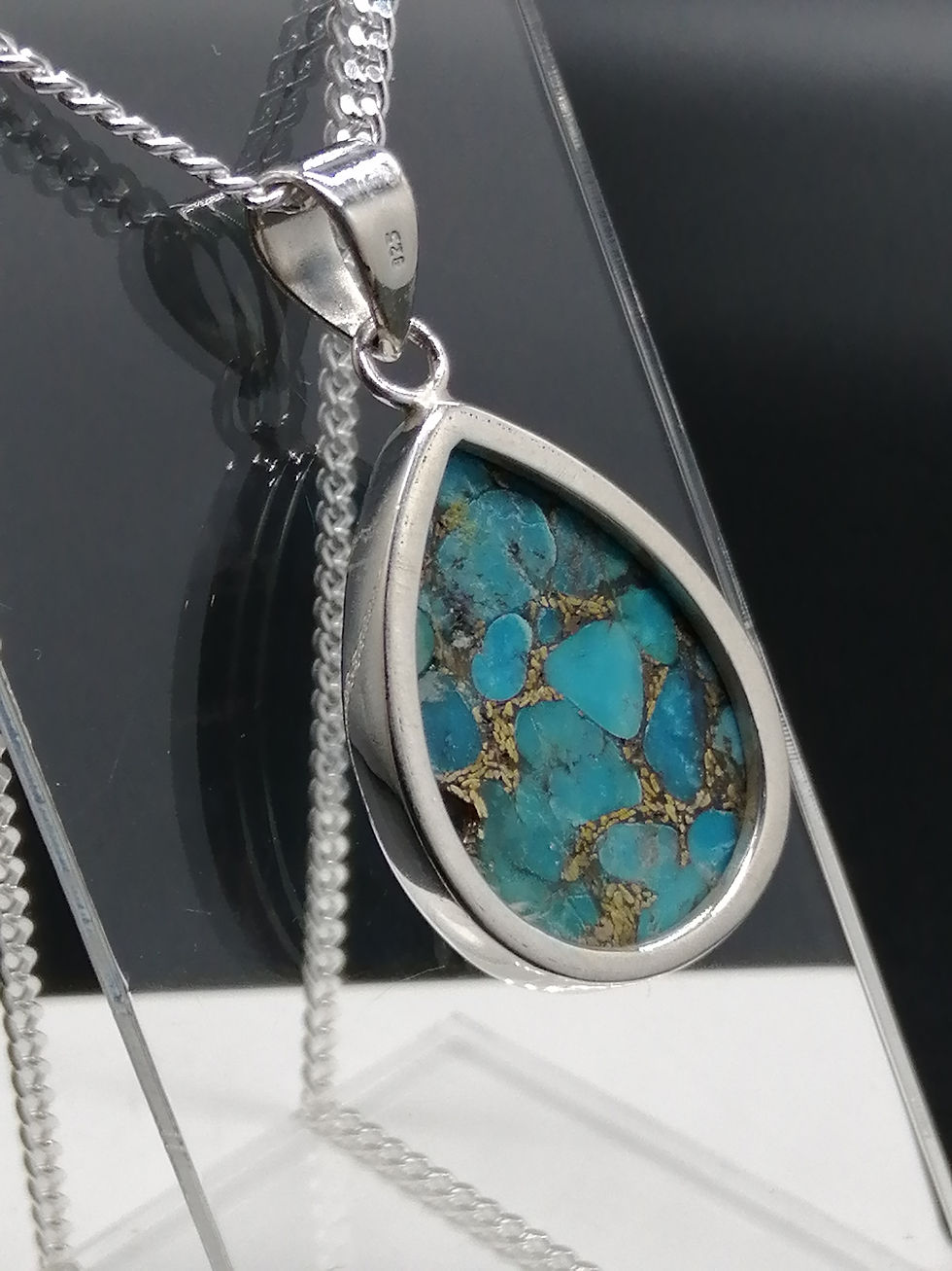 Thumbnail: 925 Silver Blue Mohave Turquoise Waves Droplet Pendant