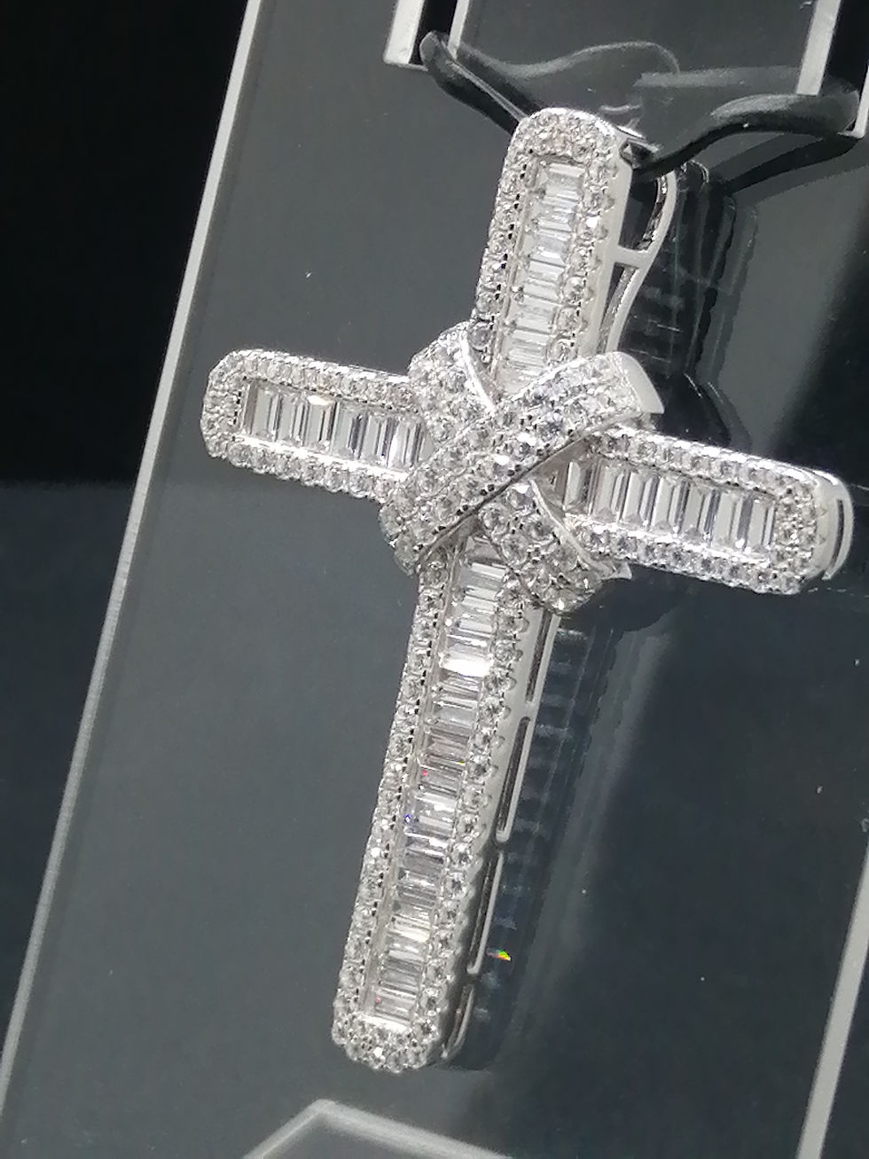 Thumbnail: 925 Silver CZ Kiss Cross Pendant