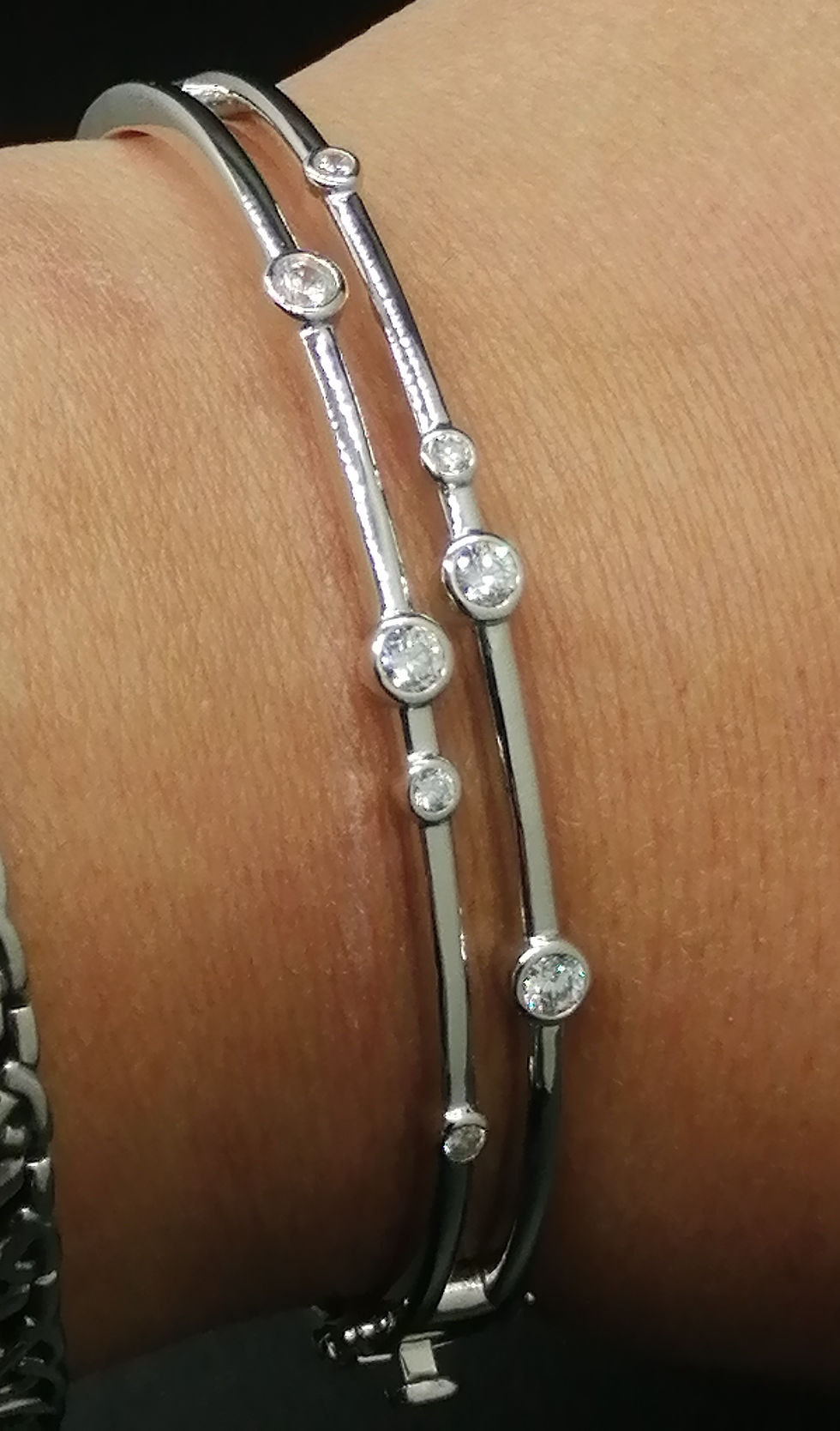 Thumbnail: 925 Silver CZ Bubble Art Bangle