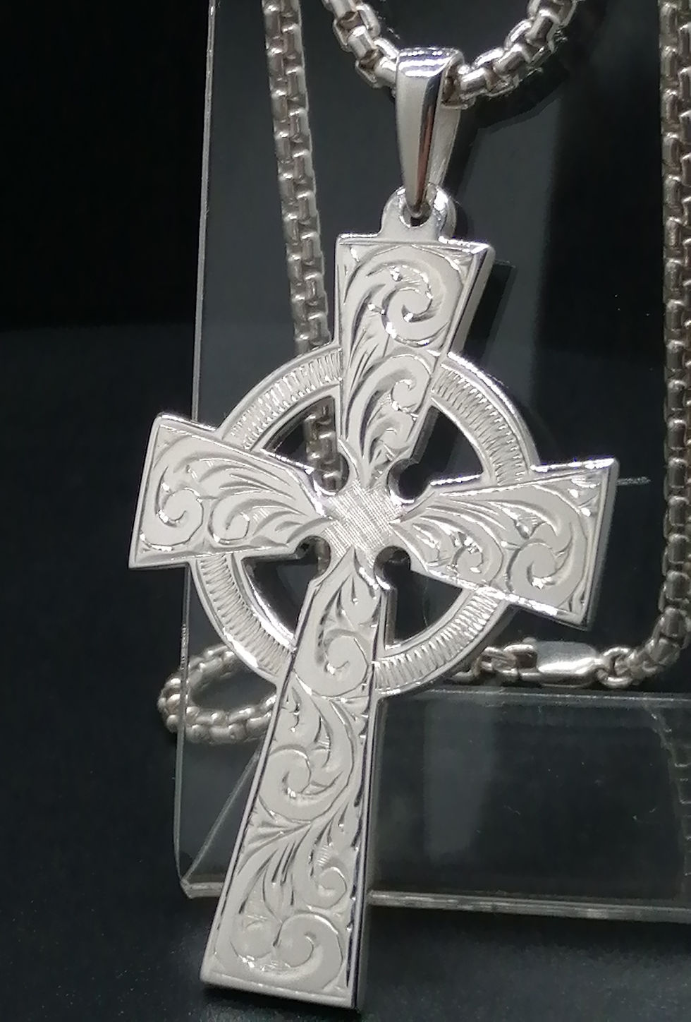 Thumbnail: 925 Silver D/C Engraved Celtic Cross