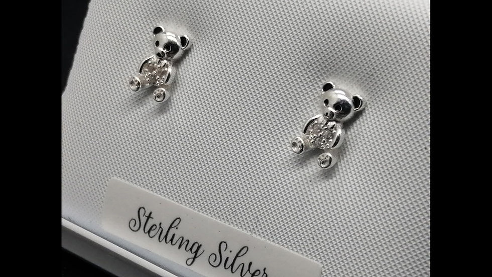 Thumbnail: 925 Silver CZ Teddy Stud Earrings
