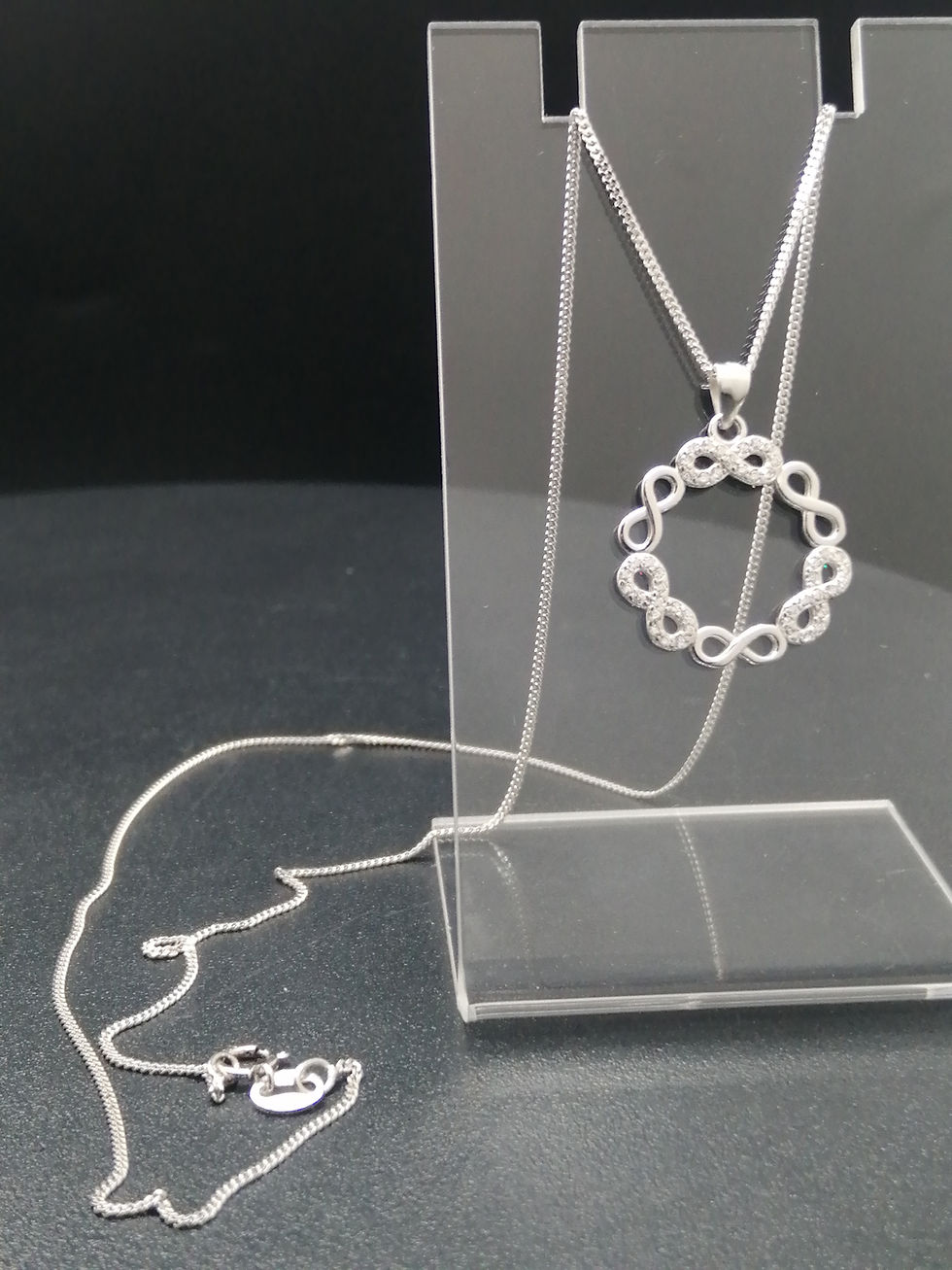 Thumbnail: 925 Silver CZ Infinity Knot Circle Pendant & Chain