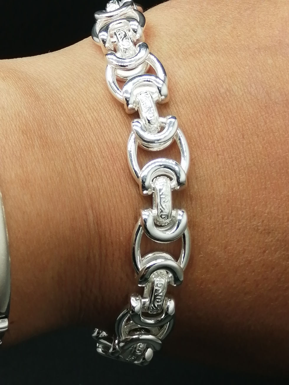 Thumbnail: 925 Silver Patterned Open Byzantine Bracelet