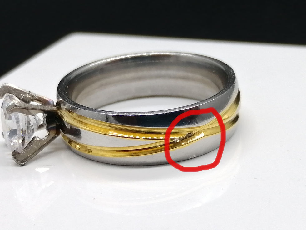 Thumbnail: Stainless Steel and Gold plated CZ Solitaire Ring - Defect Discount