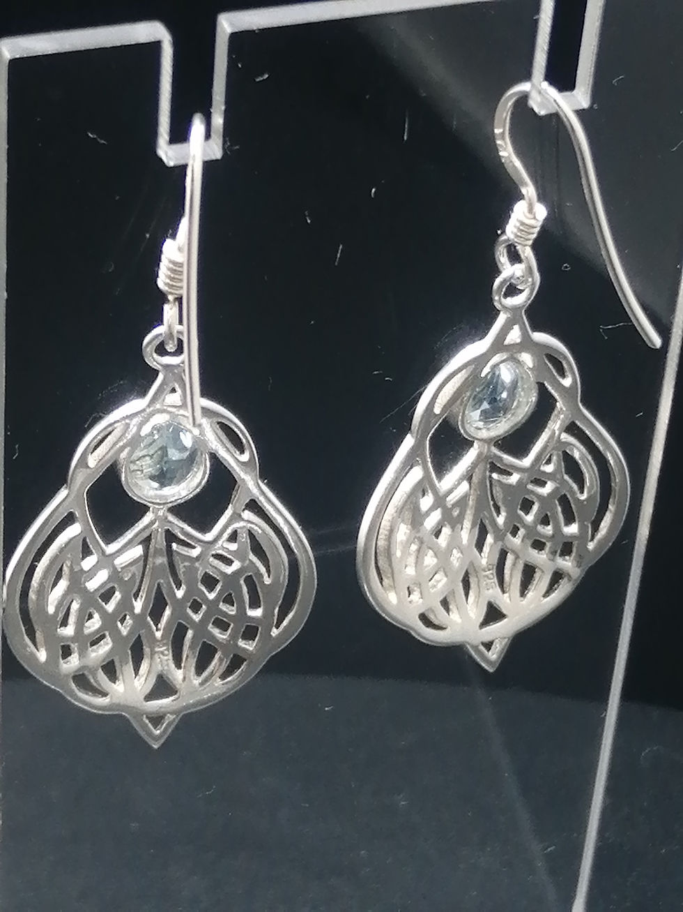 Thumbnail: 925 Silver Blue Topaz Celtic Knot Droplet Earrings