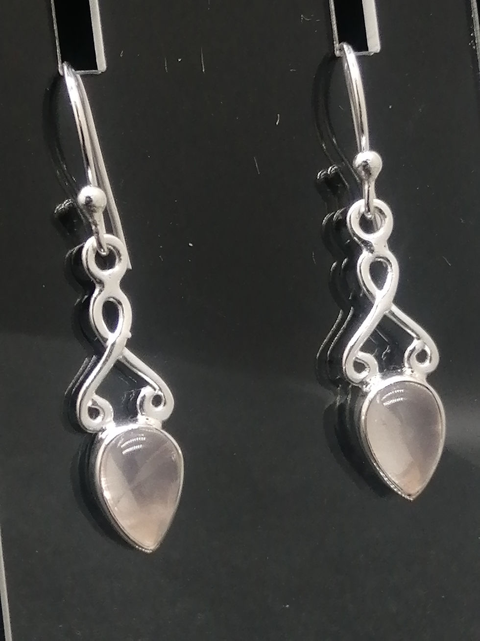 Thumbnail: 925 Silver Rose Quartz Droplet Earrings