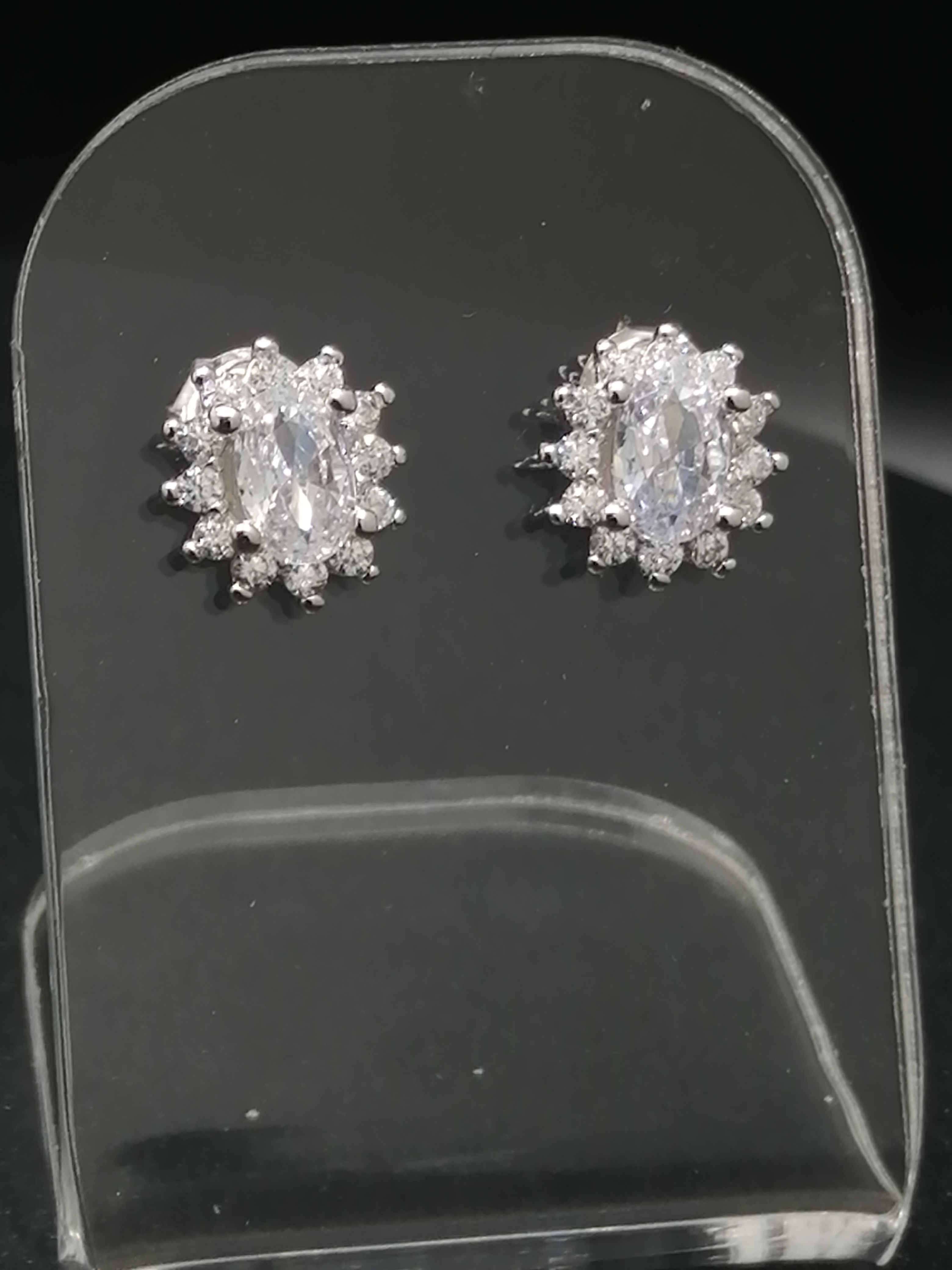 925 Silver CZ Cluster Stud Earrings