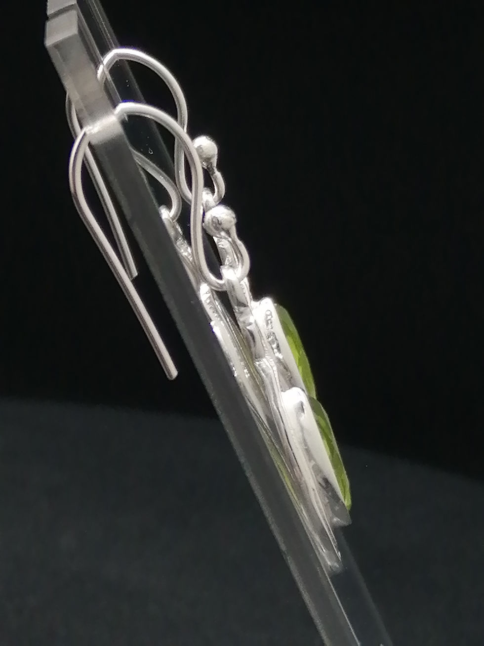 Thumbnail: 925 Silver Peridot Marquise Frame Drop Earrings