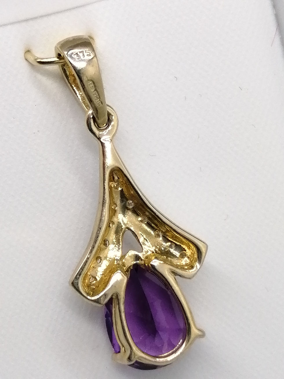 Thumbnail: 9ct Gold Amethyst & Diamond Tear Drop Pendant