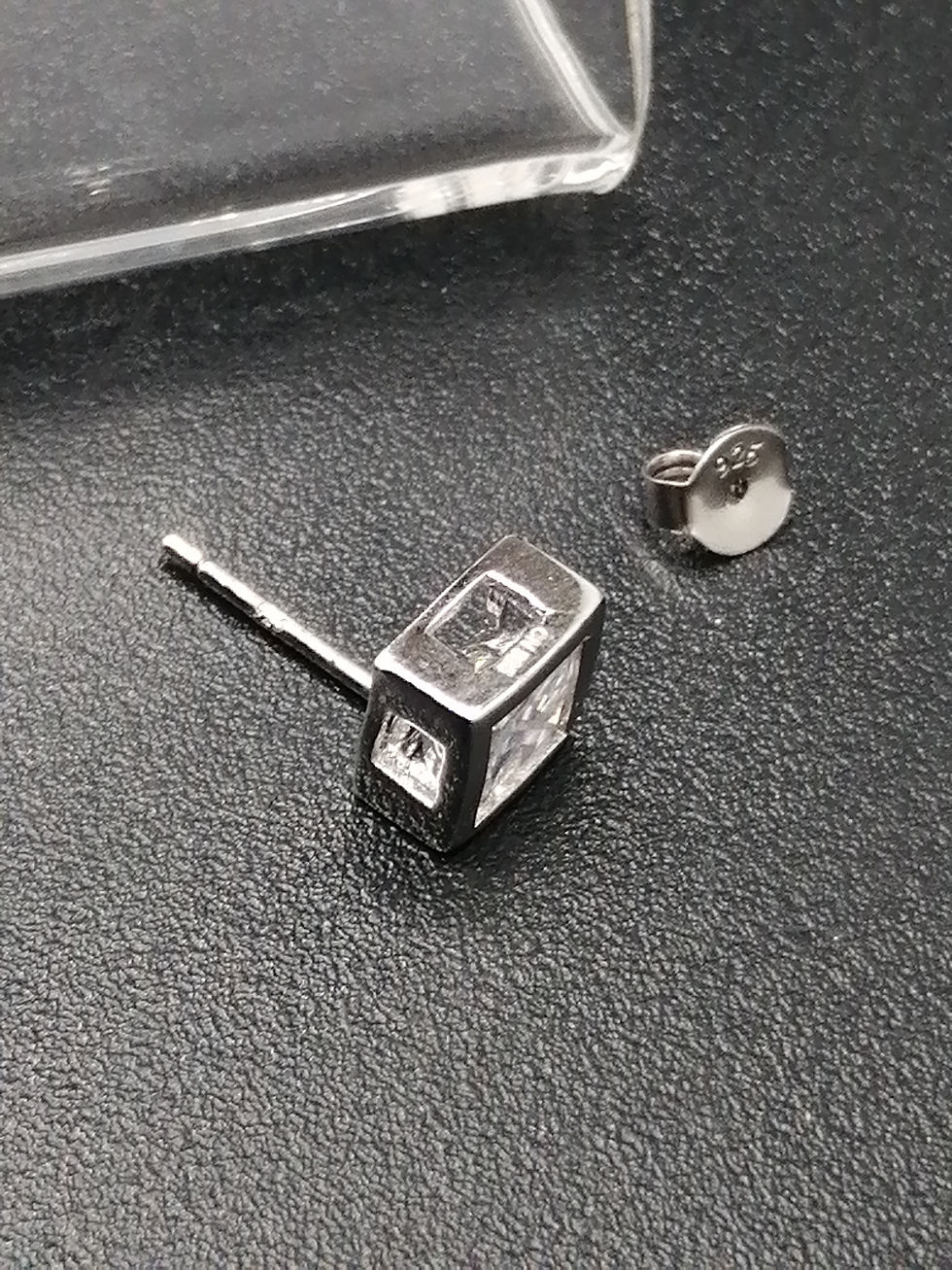 Thumbnail: 925 Silver Square CZ Earrings
