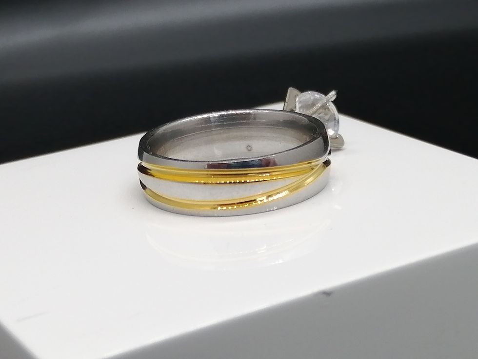 Thumbnail: Stainless Steel and Gold plated CZ Solitaire Ring - Defect Discount