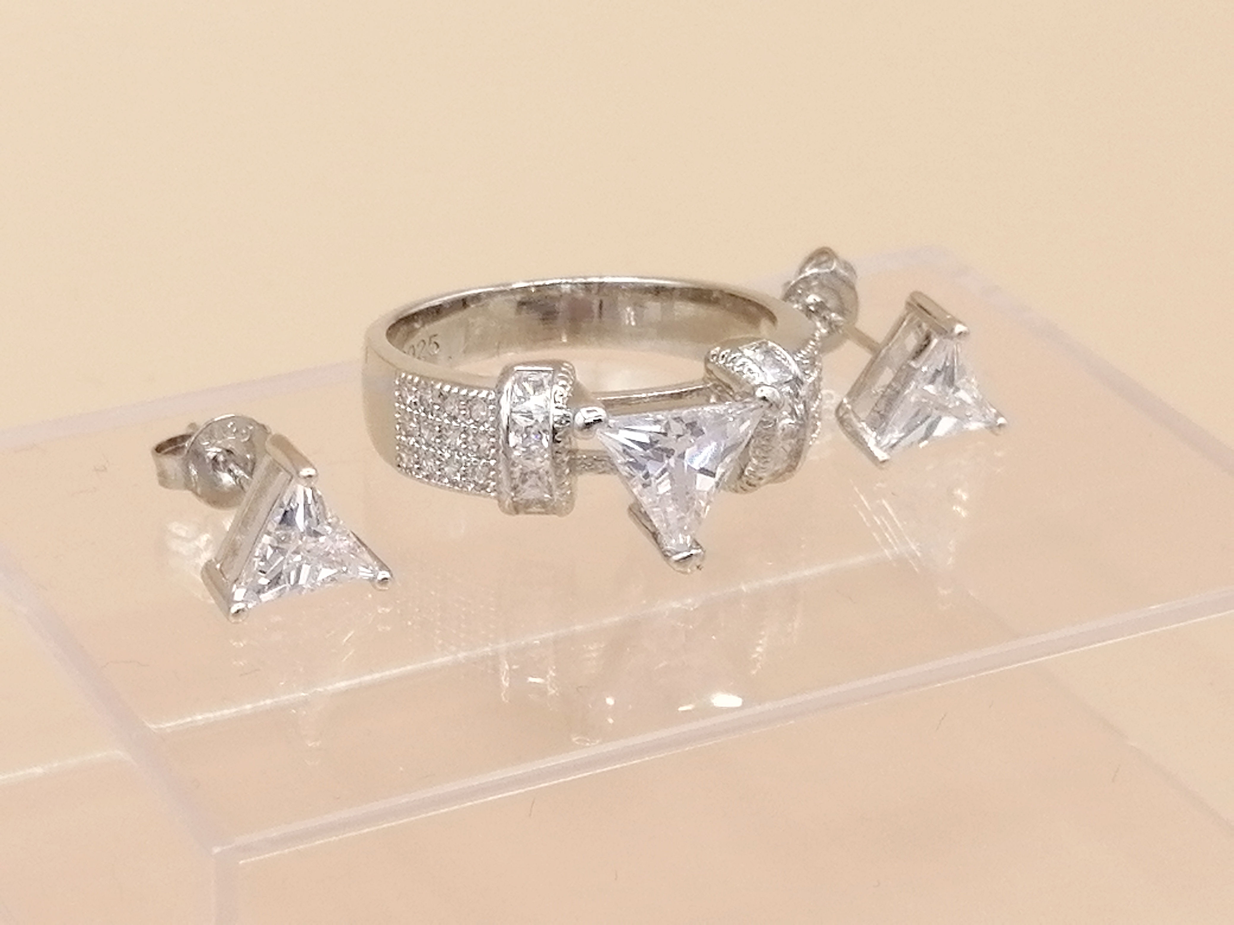 Silver Tri Iced CZ Ring & Earrings Set