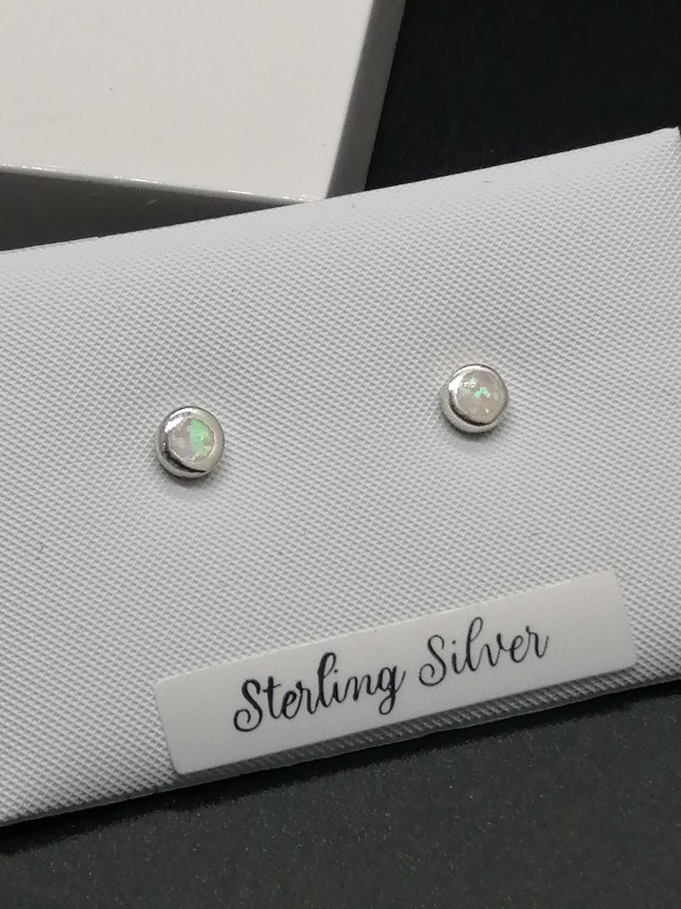 Thumbnail: 925 Silver 4mm White Opal Rub Over Stud Earrings
