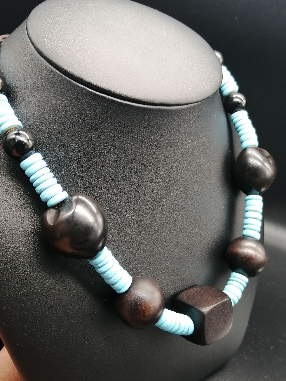 Thumbnail: Square and Hearts Black & Blue Beads Necklace