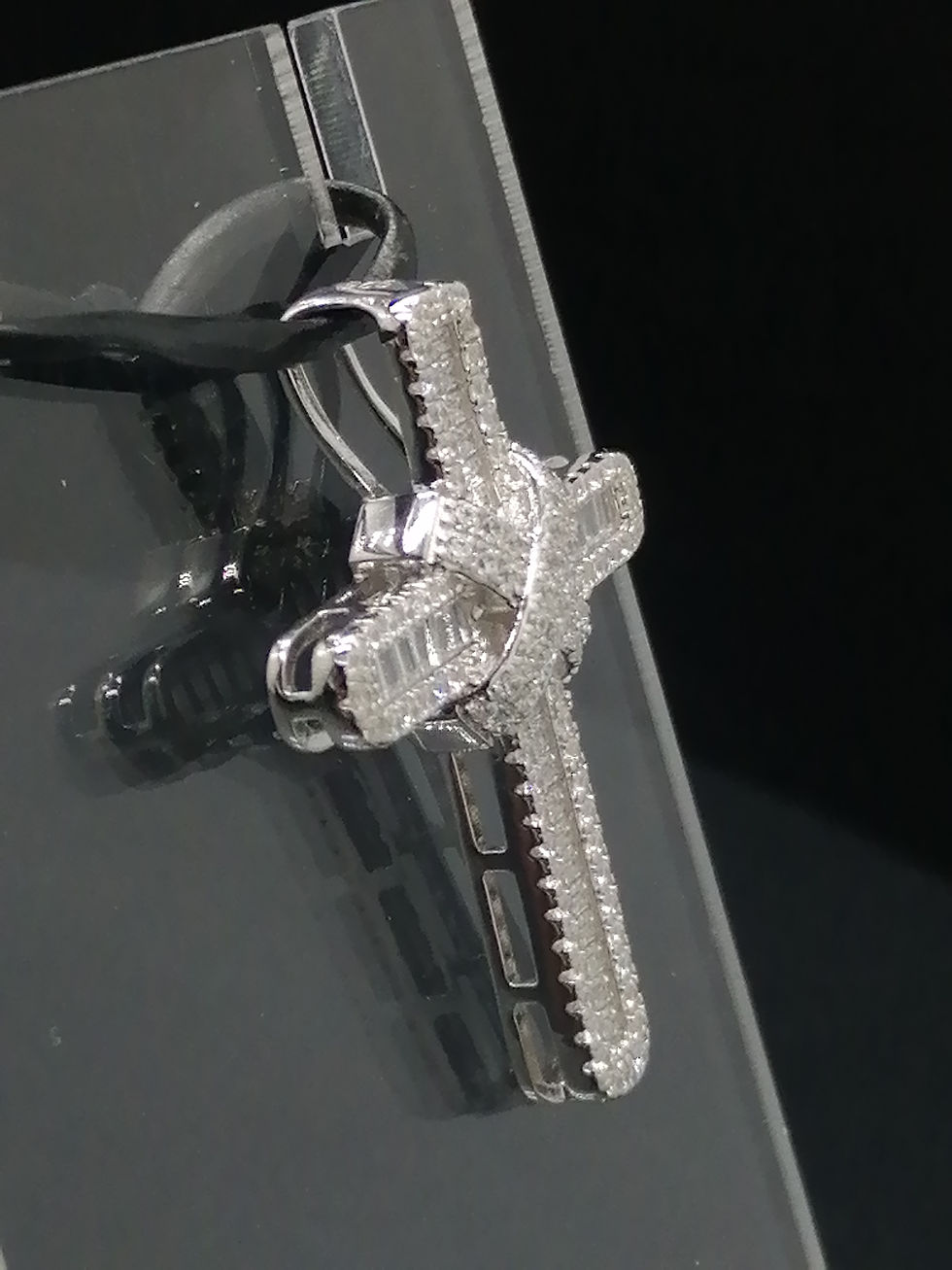 Thumbnail: 925 Silver CZ Kiss Cross Pendant