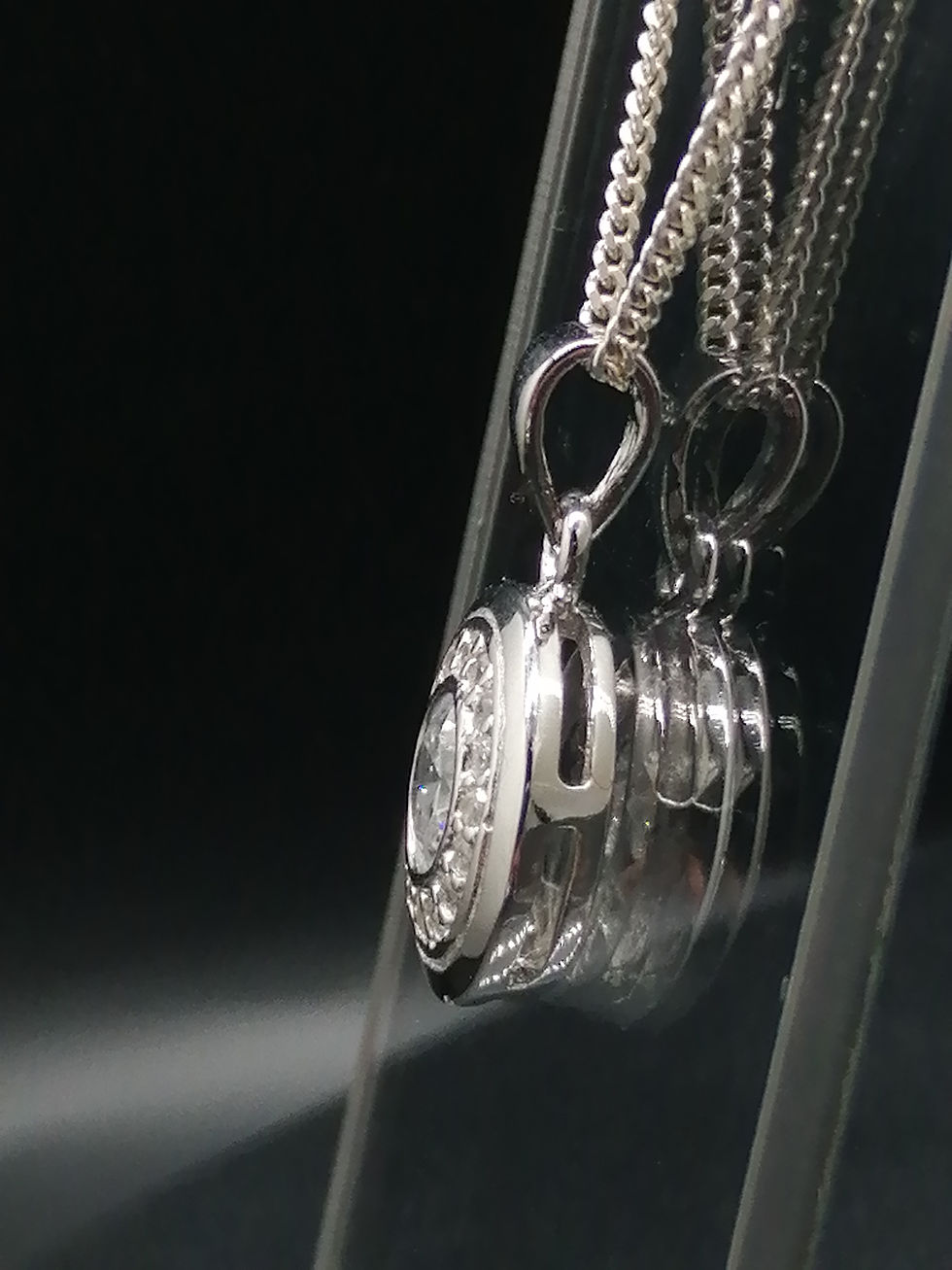 Thumbnail: 925 Silver CZ Halo Pendant & Curb Chain