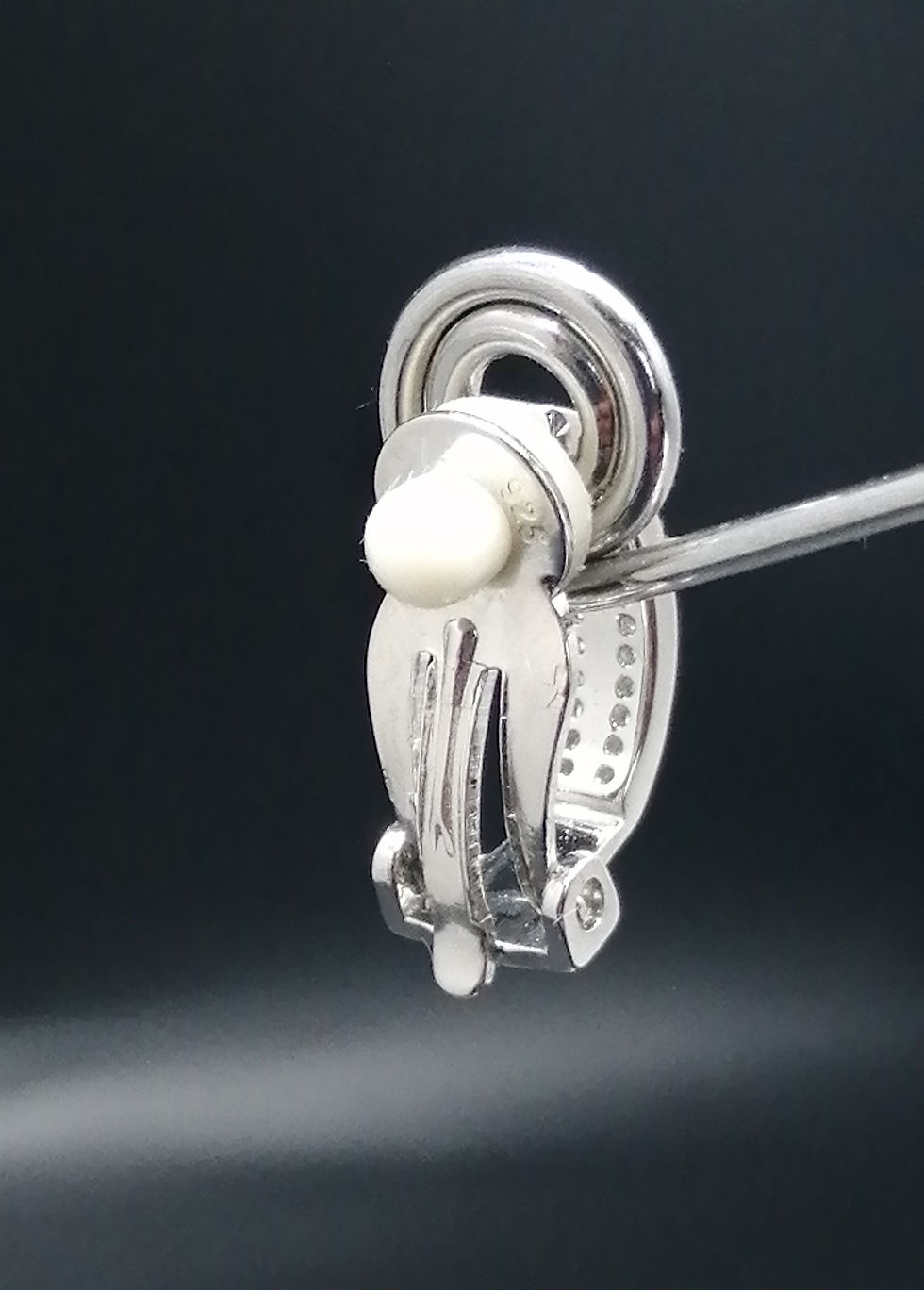 Thumbnail: 925 Silver 2 Row CZ Clip On Earrings