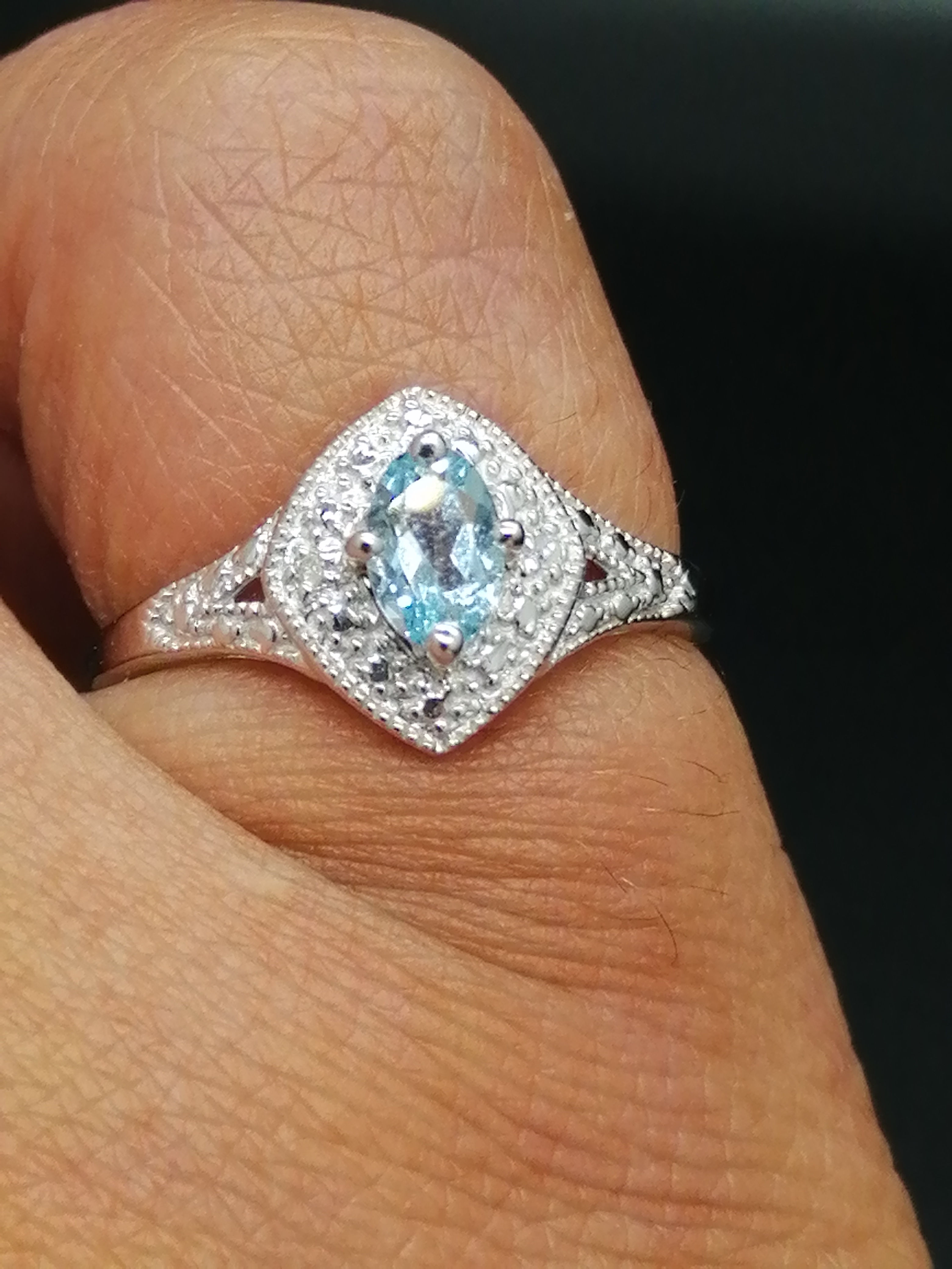 925 Silver Blue Topaz & Diamond Cluster Ring
