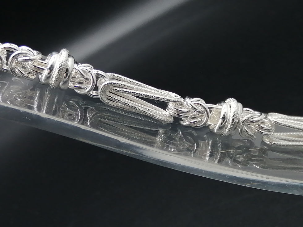 Thumbnail: 925 Silver Patterned Bars, Knots & Circles Bracelet