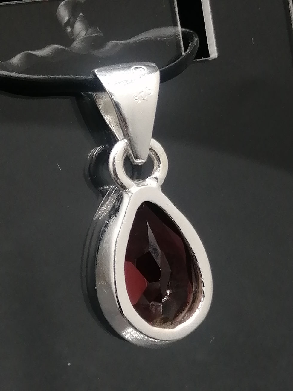 Thumbnail: 925 Silver Garnet Rub Over Teardrop Pendant