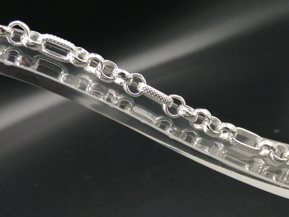 Thumbnail: 925 Silver Belcher & Patterned Bars Bracelet