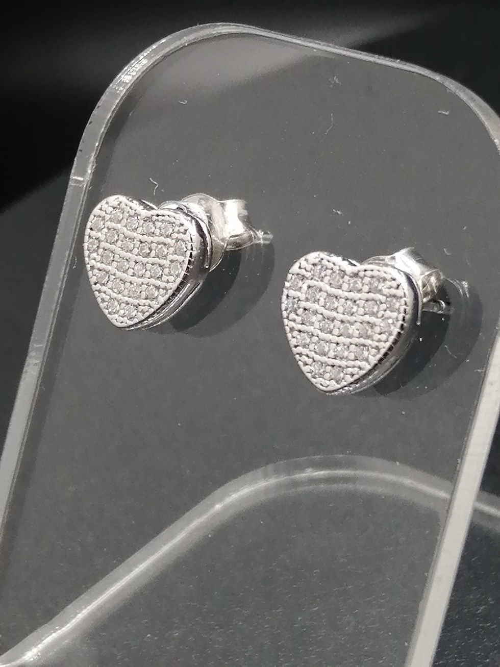 Thumbnail: 925 Silver CZ Iced Flat Heart Stud Earrings