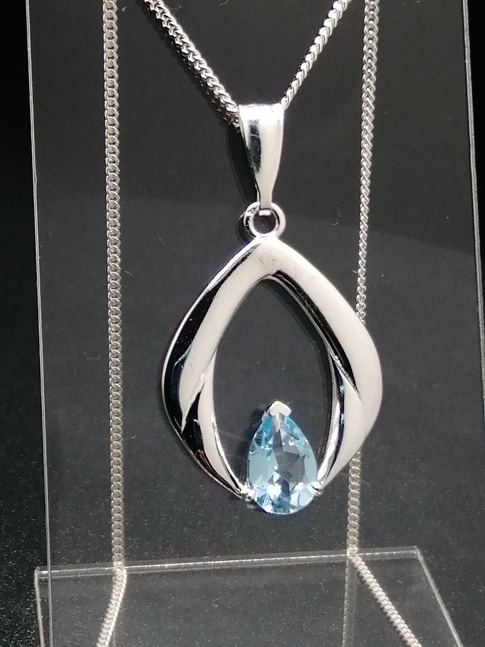 Thumbnail: 925 Silver Blue Topaz Open Teardrop Pendant